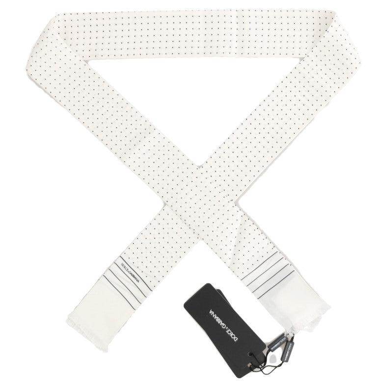 Dolce & Gabbana White Polka Dotted Silk Skinny Scarf - Hilstor