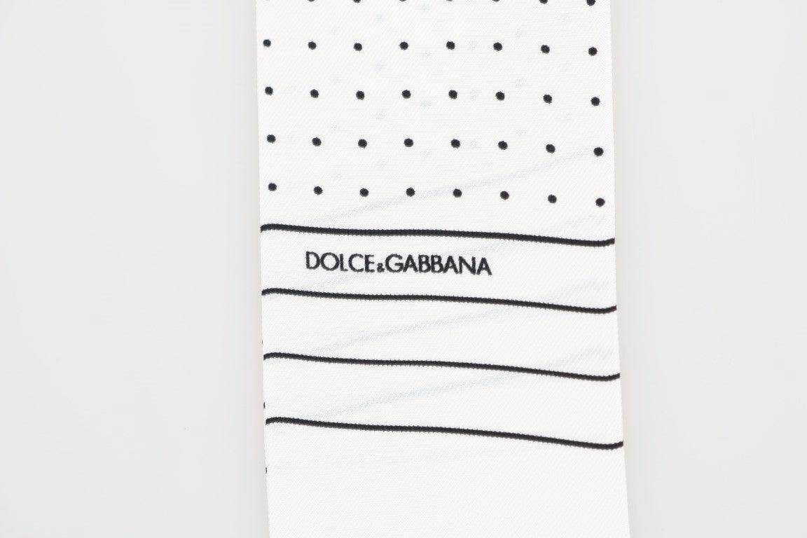 Dolce & Gabbana White Polka Dotted Silk Skinny Scarf - Hilstor