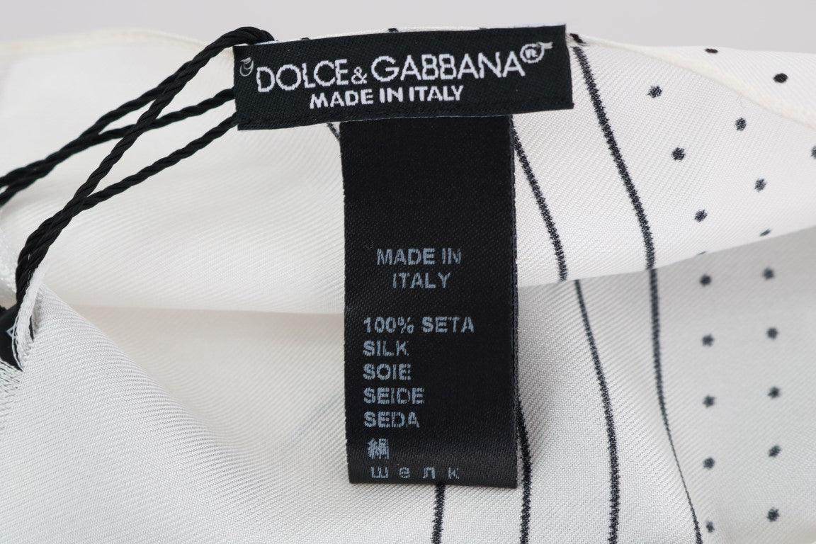 Dolce & Gabbana White Polka Dotted Silk Skinny Scarf - Hilstor