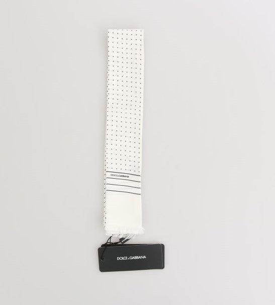 Dolce & Gabbana White Polka Dotted Silk Skinny Scarf - Hilstor