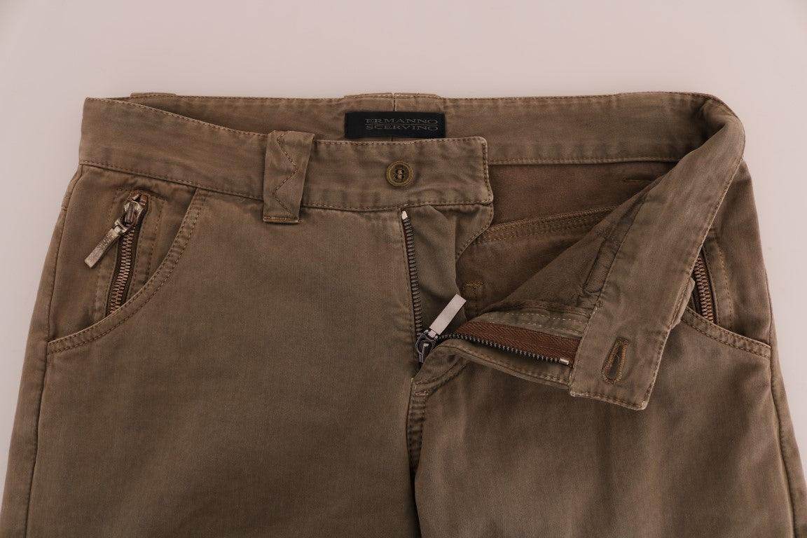 Ermanno Scervino Brown Cotton Casual Slim Fit Pants - Hilstor