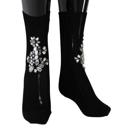 Dolce & Gabbana Crystal Embellished Black Knit Stockings - Hilstor