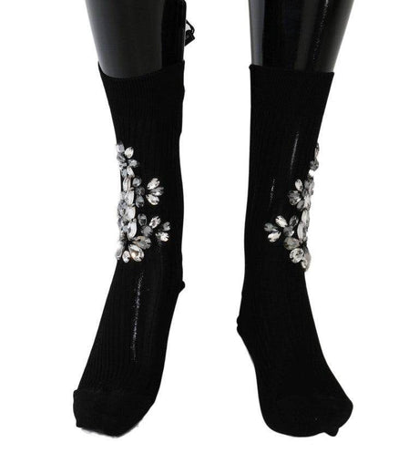 Dolce & Gabbana Crystal Embellished Black Knit Stockings - Hilstor