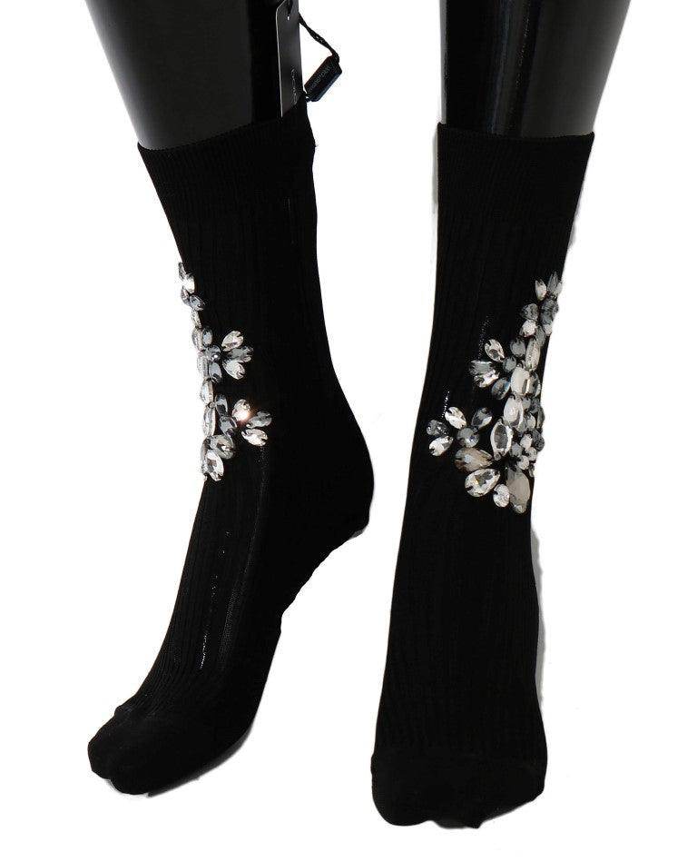 Dolce & Gabbana Crystal Embellished Black Knit Stockings - Hilstor