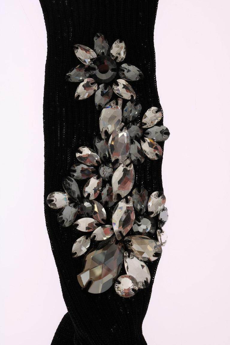Dolce & Gabbana Crystal Embellished Black Knit Stockings - Hilstor