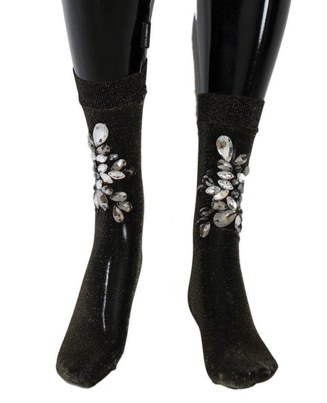 Dolce & Gabbana Crystal-Embellished Black Mid-Calf Stockings - Hilstor