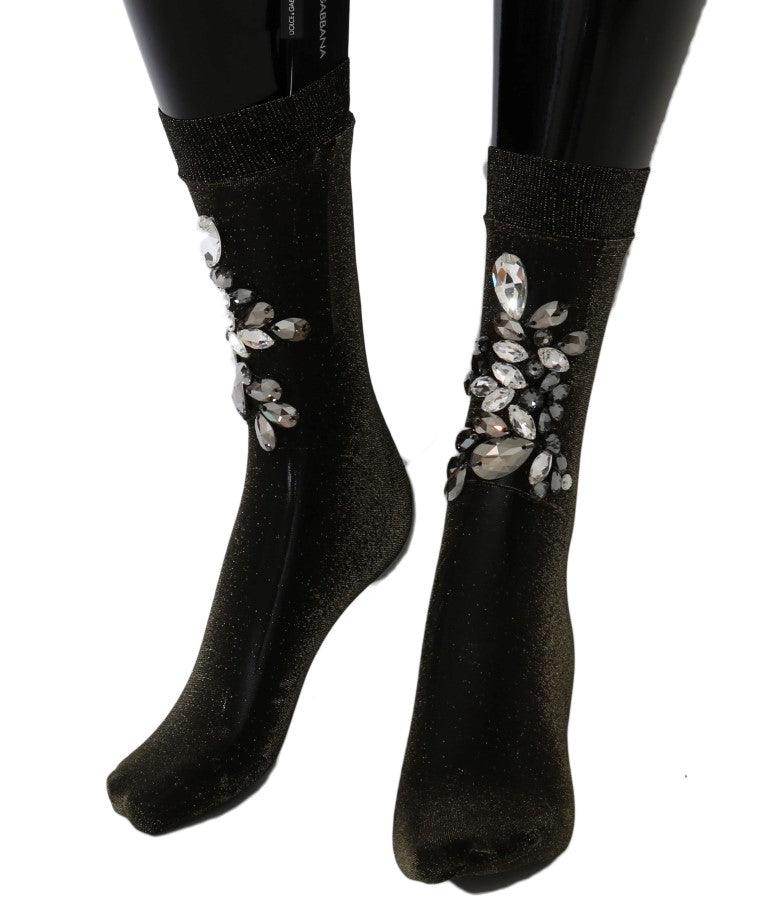 Dolce & Gabbana Crystal-Embellished Black Mid-Calf Stockings - Hilstor