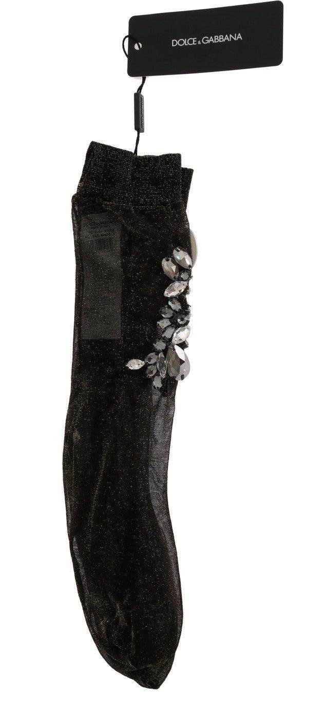 Dolce & Gabbana Crystal-Embellished Black Mid-Calf Stockings - Hilstor