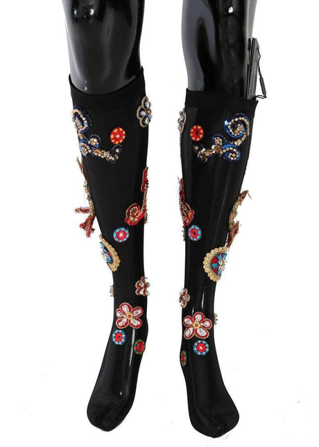 Dolce & Gabbana Elegant Embellished Crystal Stockings - Hilstor