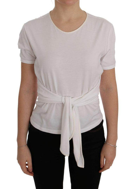 Dolce & Gabbana Elegant White Wrap Blouse with Crystal Accents - Hilstor