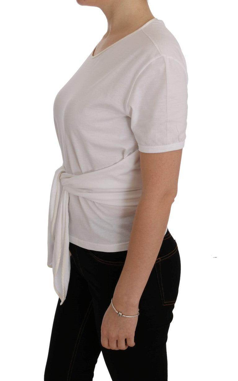 Dolce & Gabbana Elegant White Wrap Blouse with Crystal Accents - Hilstor