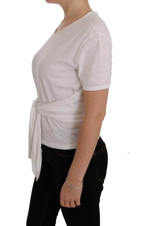 Dolce & Gabbana Elegant White Wrap Blouse with Crystal Accents - Hilstor