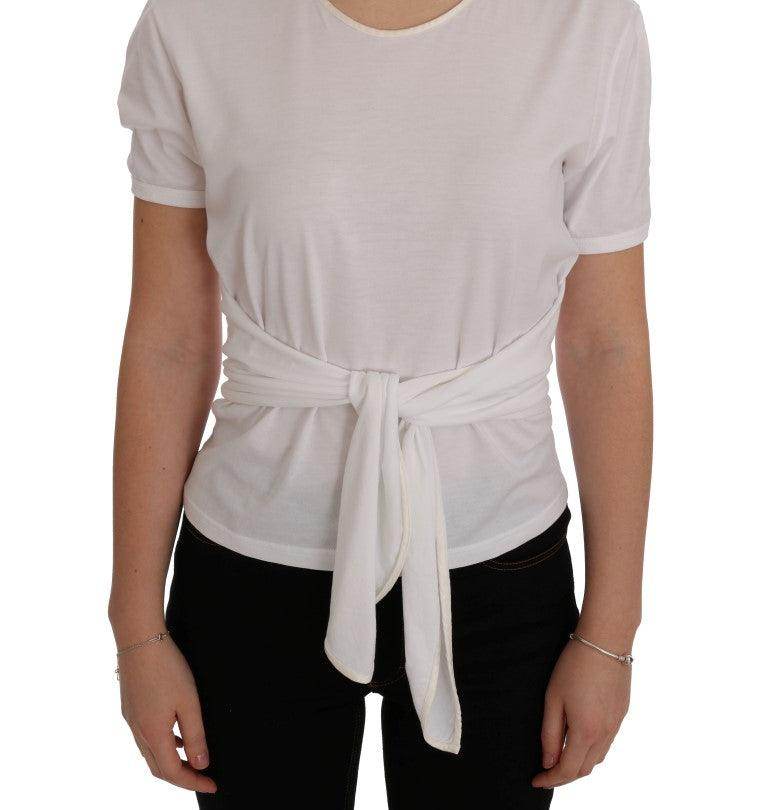 Dolce & Gabbana Elegant White Wrap Blouse with Crystal Accents - Hilstor