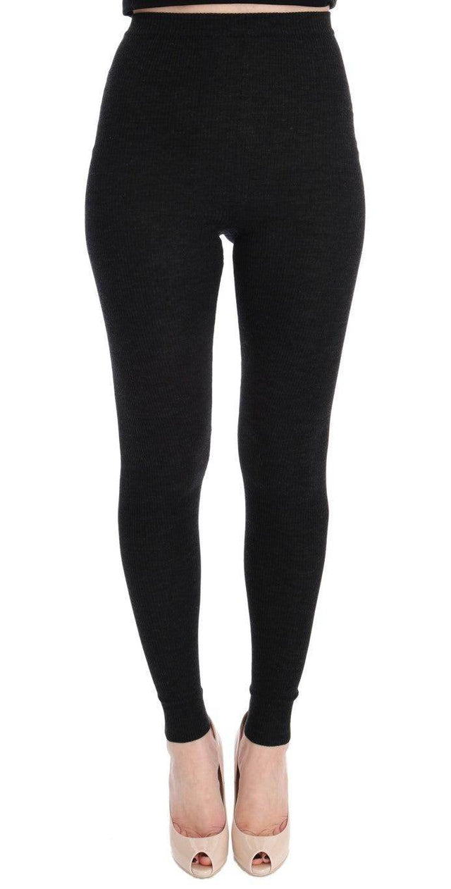 Dolce & Gabbana Elegant High-Waist Wool Tights Pants in Dark Gray - Hilstor