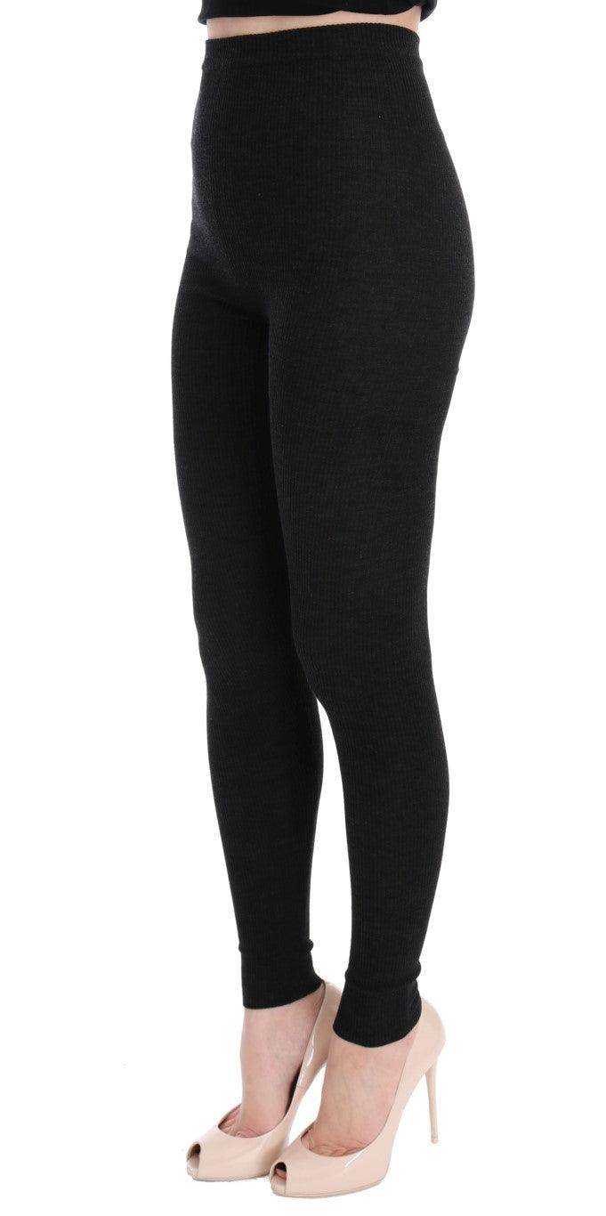 Dolce & Gabbana Elegant High-Waist Wool Tights Pants in Dark Gray - Hilstor
