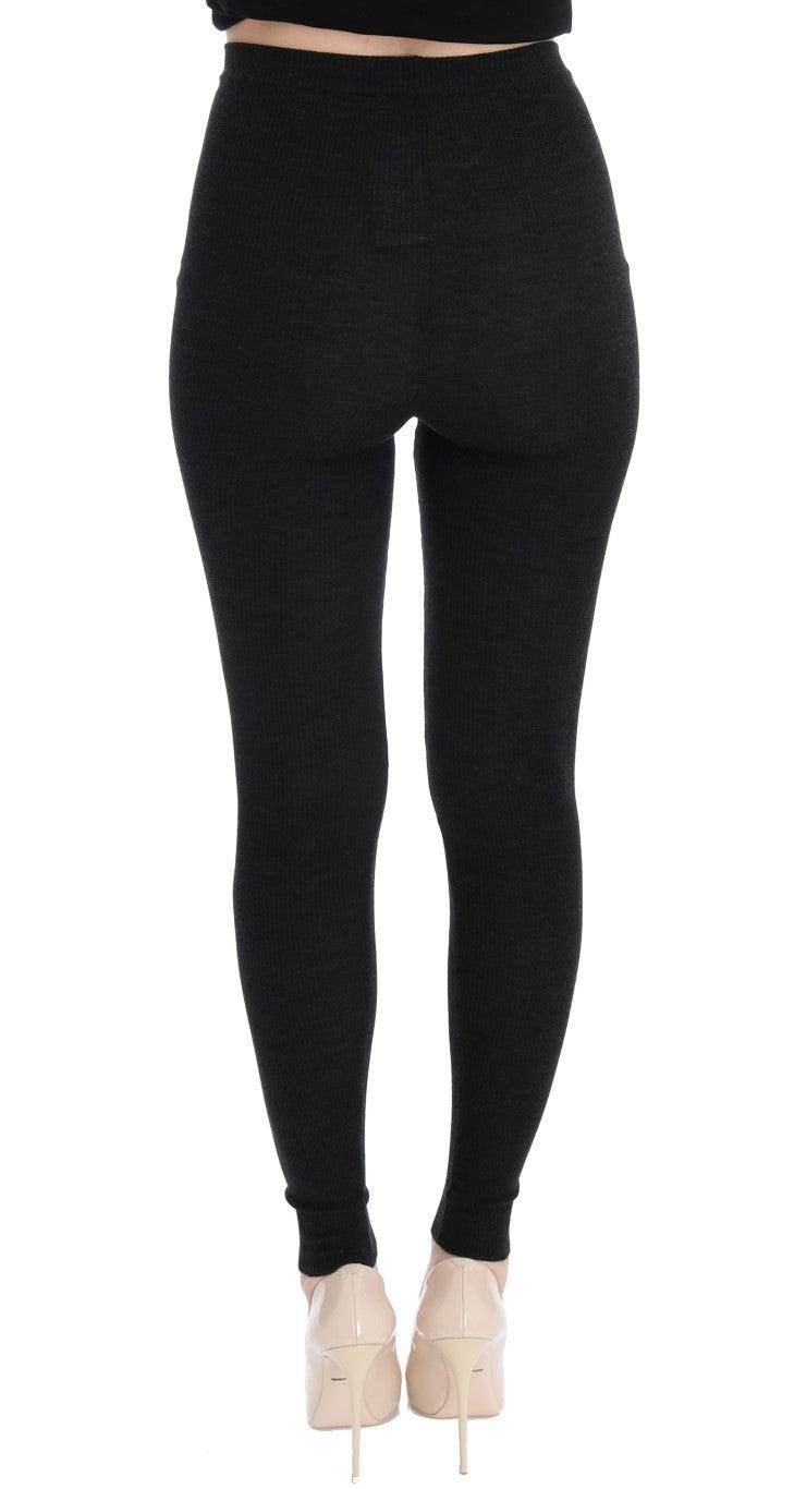 Dolce & Gabbana Elegant High-Waist Wool Tights Pants in Dark Gray - Hilstor