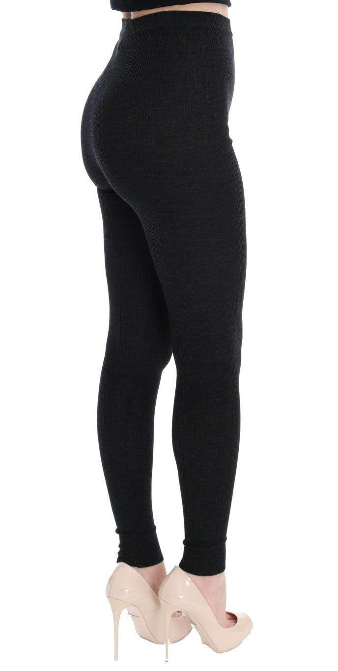 Dolce & Gabbana Elegant High-Waist Wool Tights Pants in Dark Gray - Hilstor