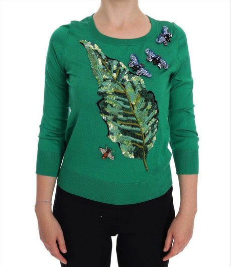 Dolce & Gabbana Green Silk Crystal Banana Sweater - Hilstor