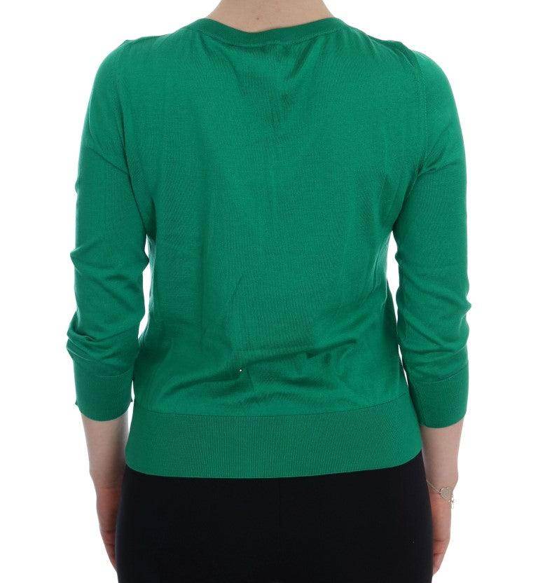 Dolce & Gabbana Green Silk Crystal Banana Sweater - Hilstor