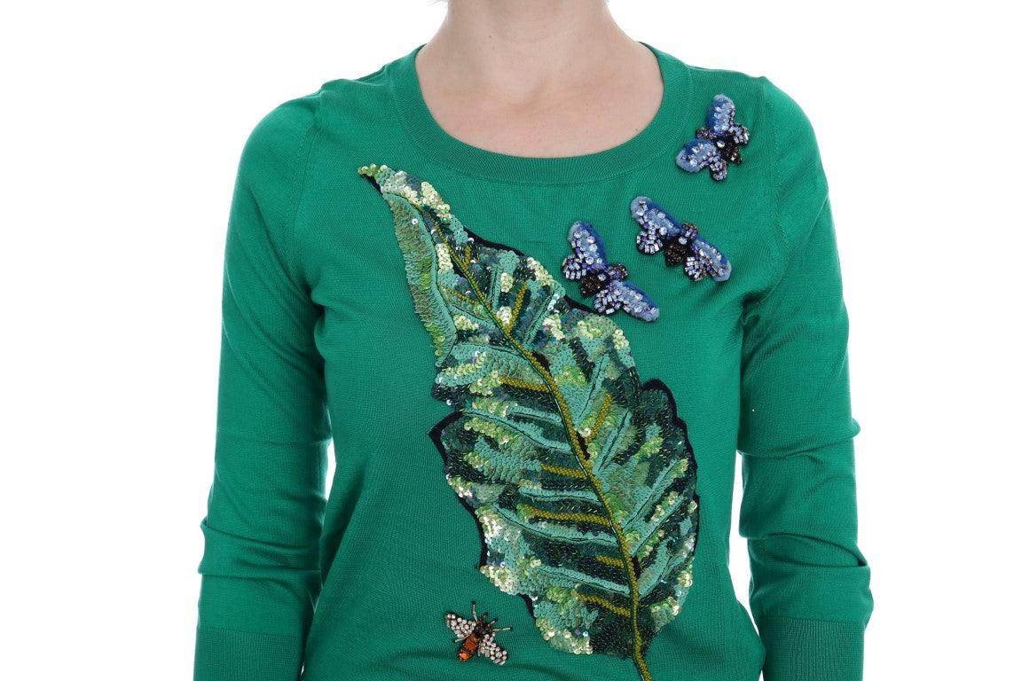Dolce & Gabbana Green Silk Crystal Banana Sweater - Hilstor