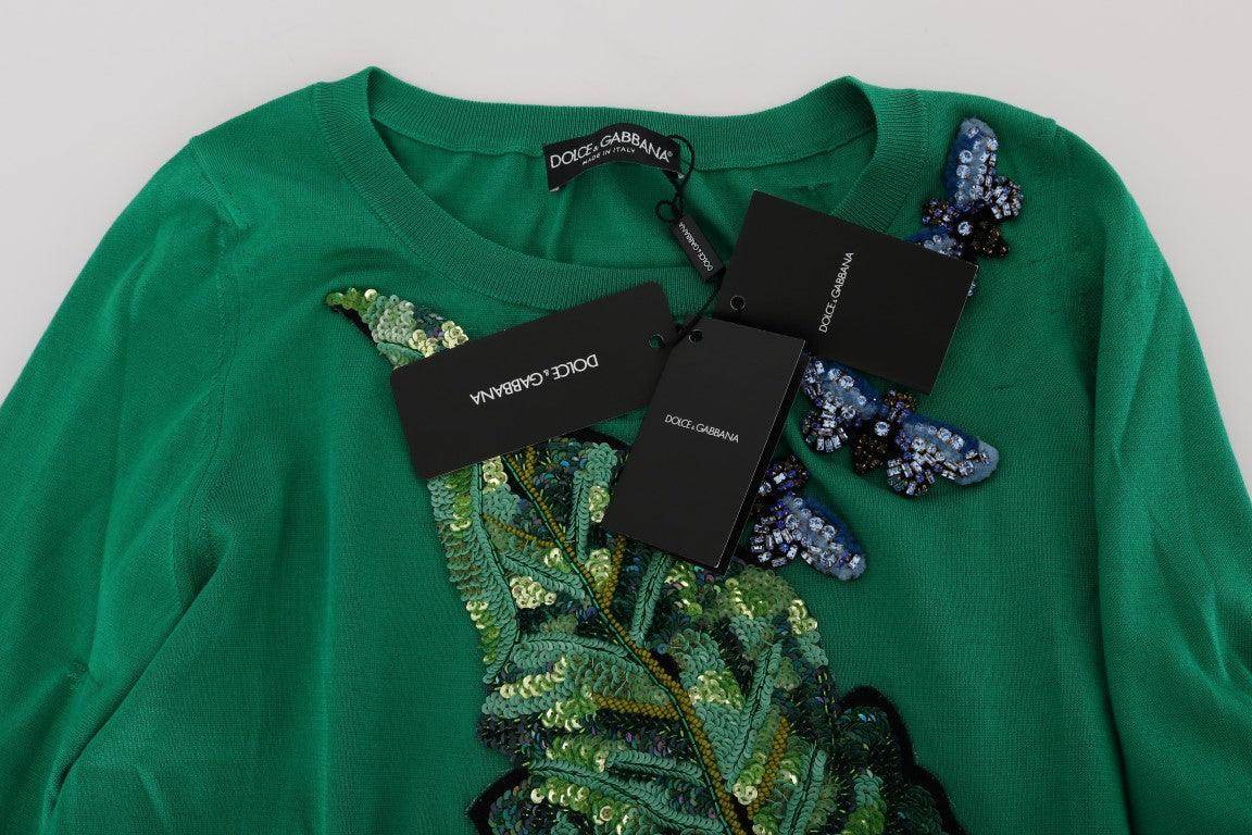 Dolce & Gabbana Green Silk Crystal Banana Sweater - Hilstor