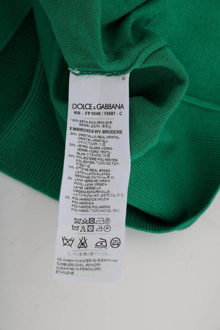 Dolce & Gabbana Green Silk Crystal Banana Sweater - Hilstor