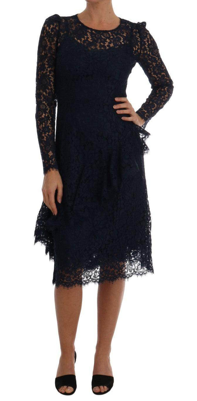 Dolce & Gabbana Blue Taormina Floral Lace Sheath Dress - Hilstor