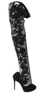 Dolce & Gabbana Embroidered Floral Over-Knee Boots - Hilstor