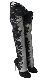 Dolce & Gabbana Embroidered Floral Over-Knee Boots - Hilstor
