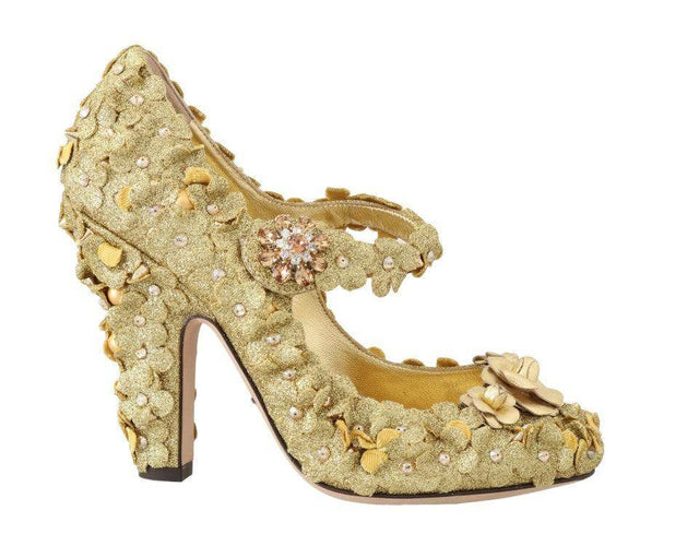 Dolce & Gabbana Gold Floral Crystal Embellished Pumps - Hilstor