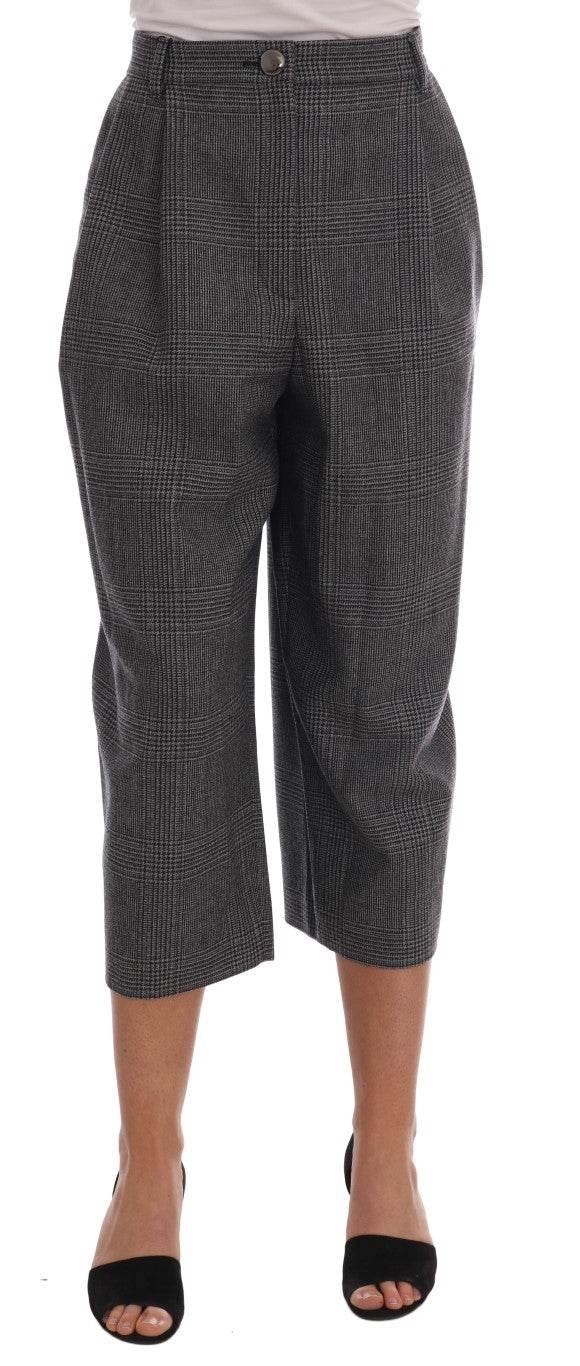 Dolce & Gabbana Elegant Gray Check Capri Wool Pants - Hilstor