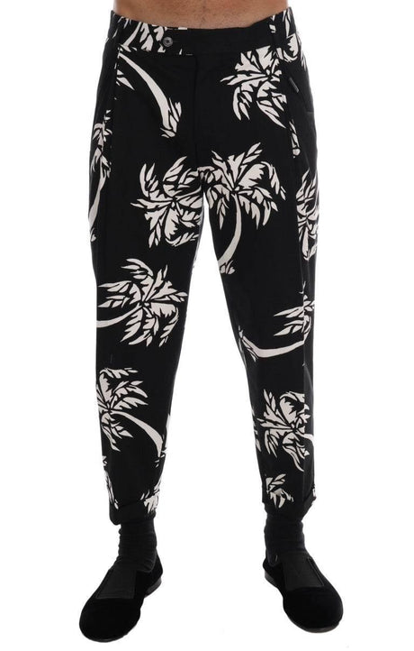 Dolce & Gabbana Black Tree Cotton Stretch Pants - Hilstor