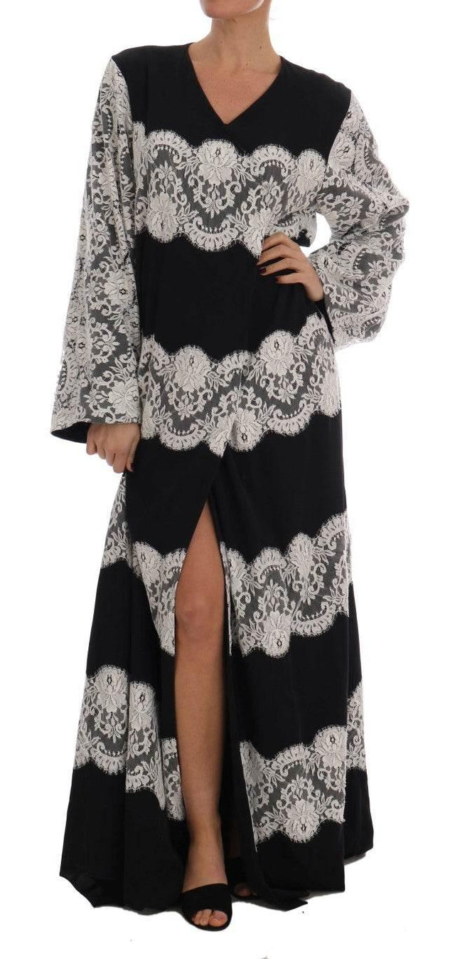 Dolce & Gabbana Elegant Silk Floral Lace Kaftan Maxi Dress - Hilstor