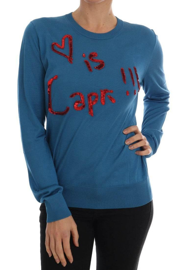 Dolce & Gabbana Blue Silk Love is Pullover Sweater - Hilstor