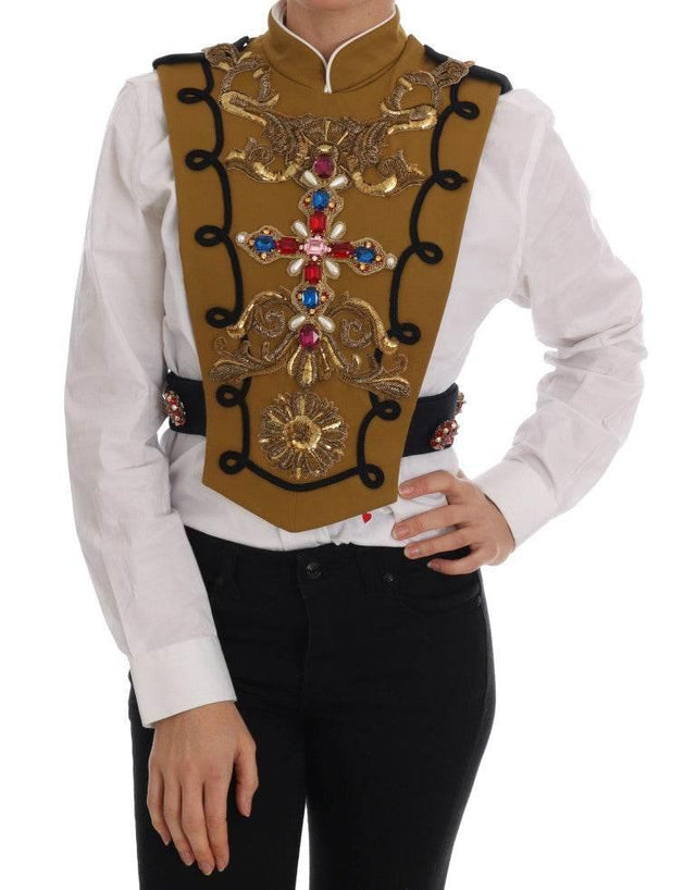 Dolce & Gabbana Yellow Crystal Cross Vest Jacket - Hilstor