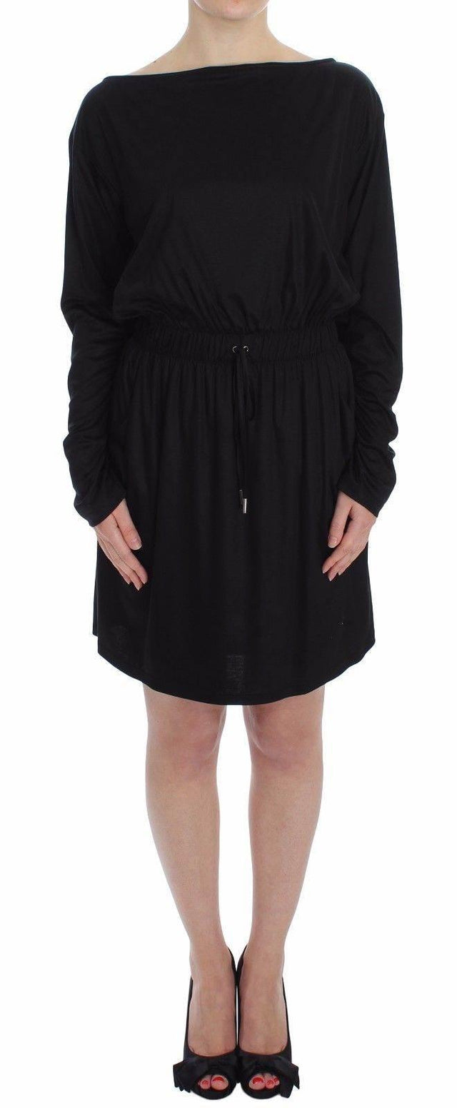 Versace Jeans Elegant Black Silk Blend Shift Dress - Hilstor