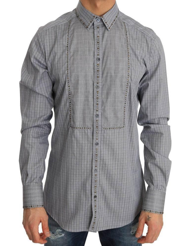 Dolce & Gabbana Elegant Gray Checkered Slim Fit Casual Shirt - Hilstor