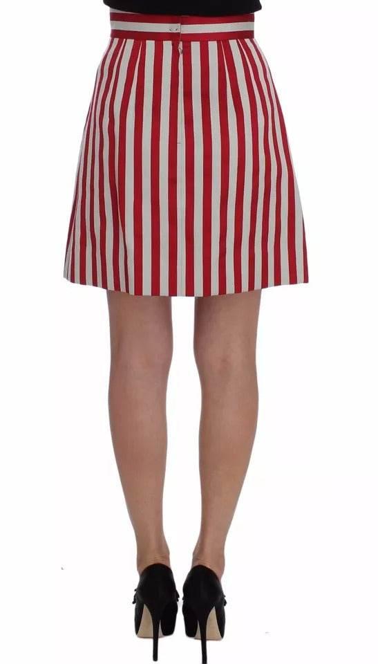 Dolce & Gabbana Silver Red Striped Above Knees Skirt - Hilstor