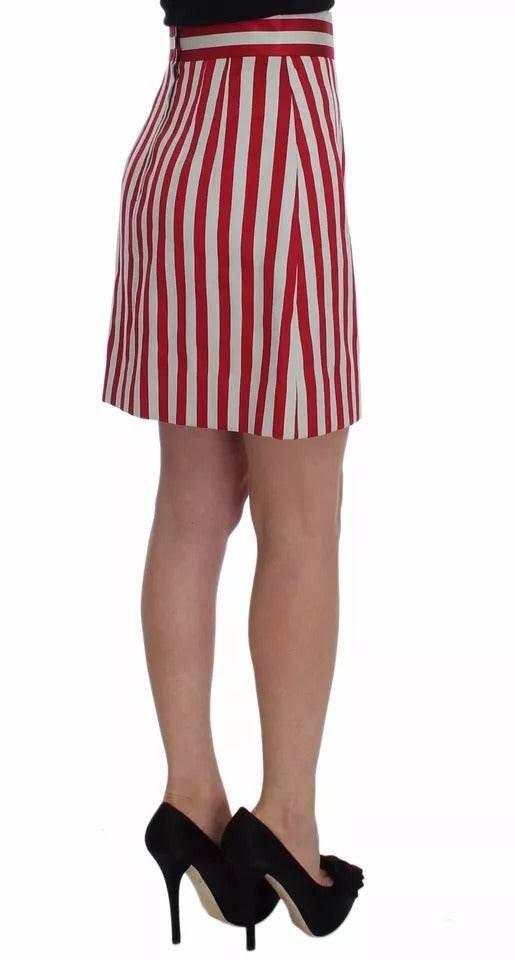 Dolce & Gabbana Silver Red Striped Above Knees Skirt - Hilstor