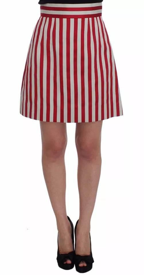 Dolce & Gabbana Silver Red Striped Above Knees Skirt - Hilstor