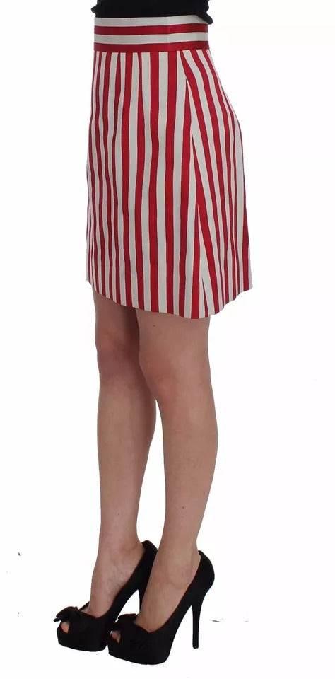 Dolce & Gabbana Silver Red Striped Above Knees Skirt - Hilstor