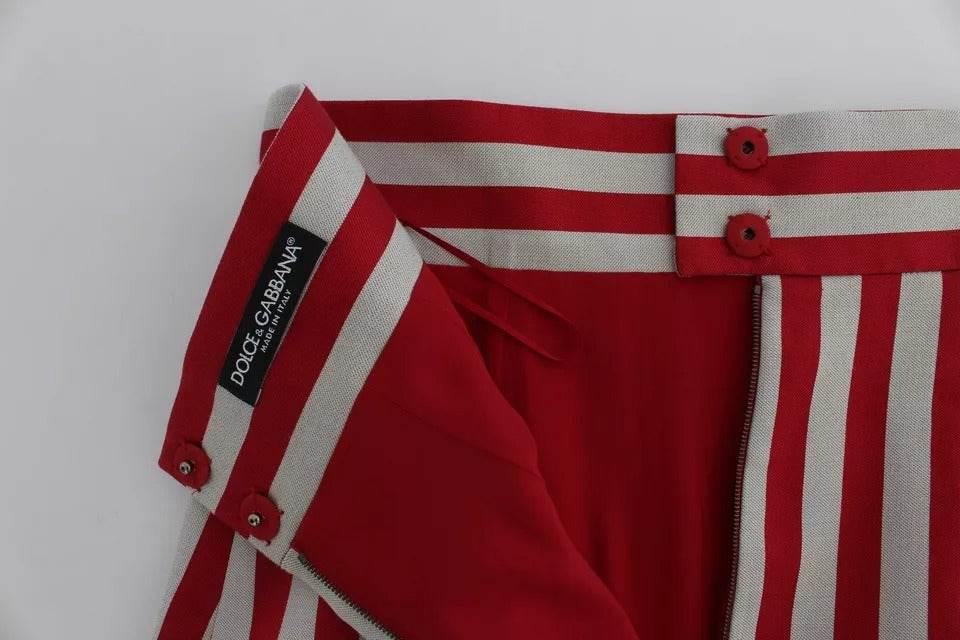 Dolce & Gabbana Silver Red Striped Above Knees Skirt - Hilstor