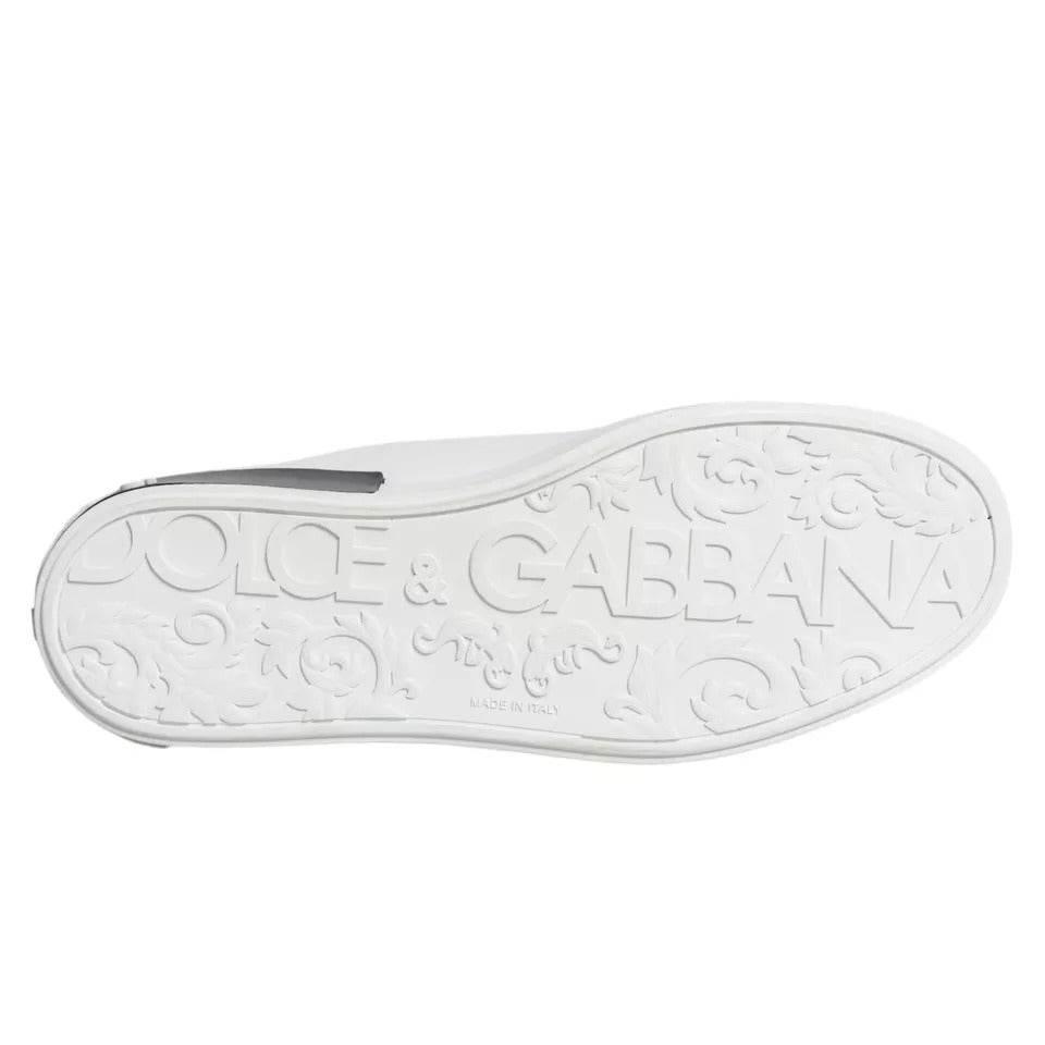 Dolce & Gabbana White Leather Logo Portofino Sneaker Shoes - Hilstor