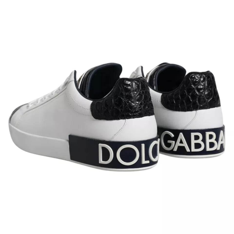 Dolce & Gabbana White Leather Logo Portofino Sneaker Shoes - Hilstor