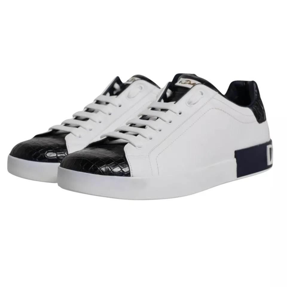 Dolce & Gabbana White Leather Logo Portofino Sneaker Shoes - Hilstor