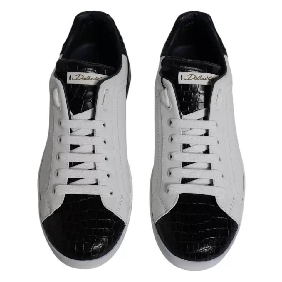 Dolce & Gabbana White Leather Logo Portofino Sneaker Shoes - Hilstor