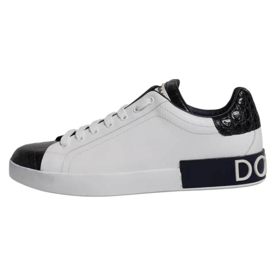 Dolce & Gabbana White Leather Logo Portofino Sneaker Shoes - Hilstor