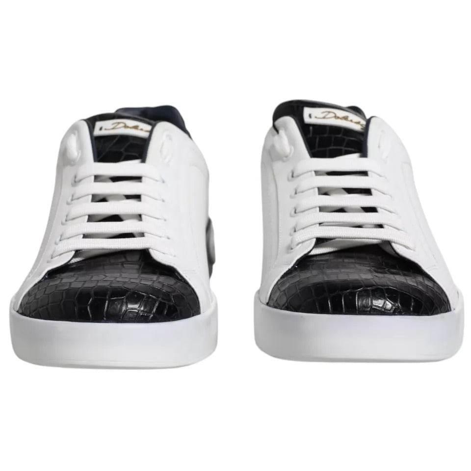 Dolce & Gabbana White Leather Logo Portofino Sneaker Shoes - Hilstor