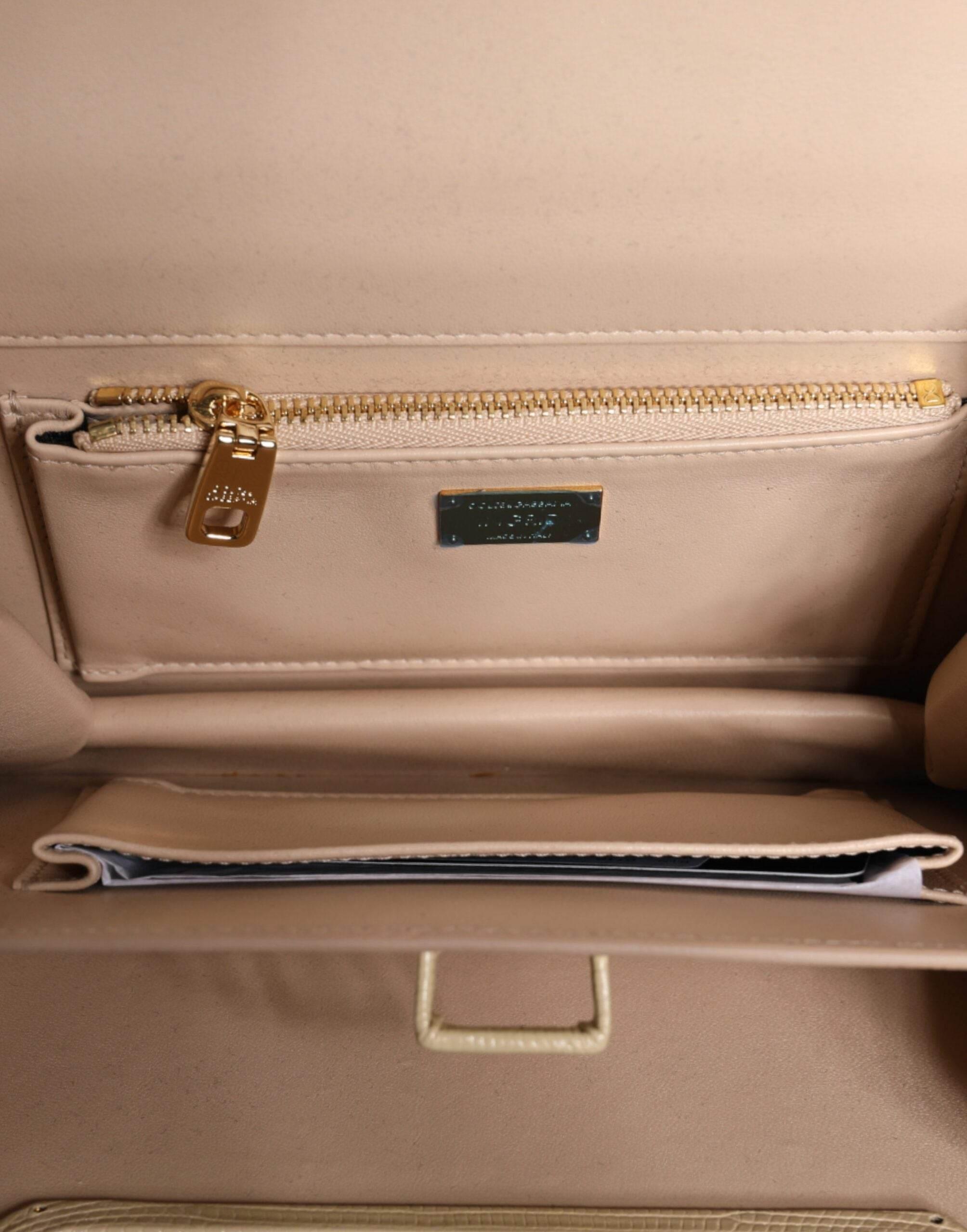 Dolce & Gabbana Beige Leather Ingrid Top Handle Shoulder Bag - Hilstor