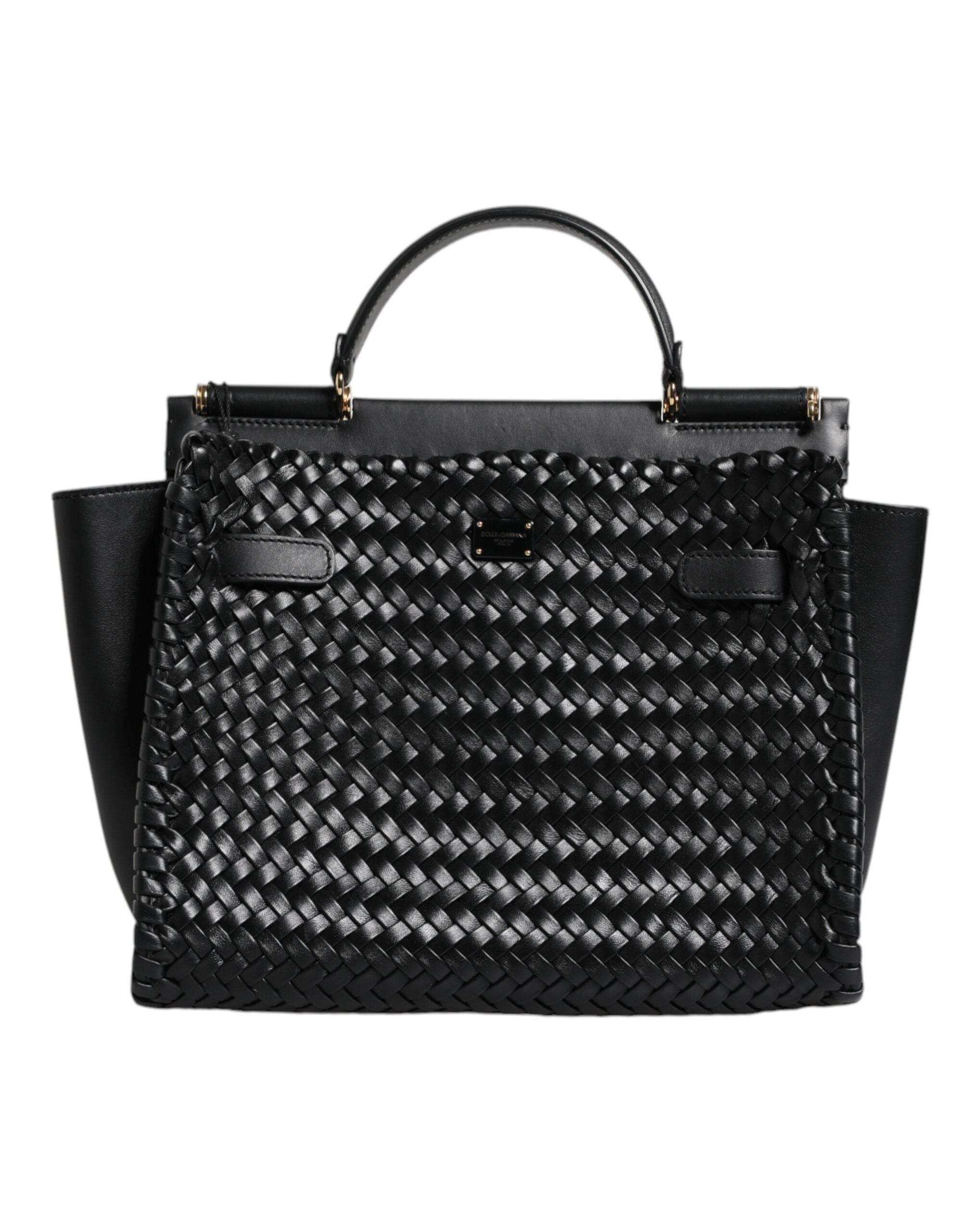 Dolce & Gabbana Black Leather Sicily Top Handle Shoulder Bag - Hilstor